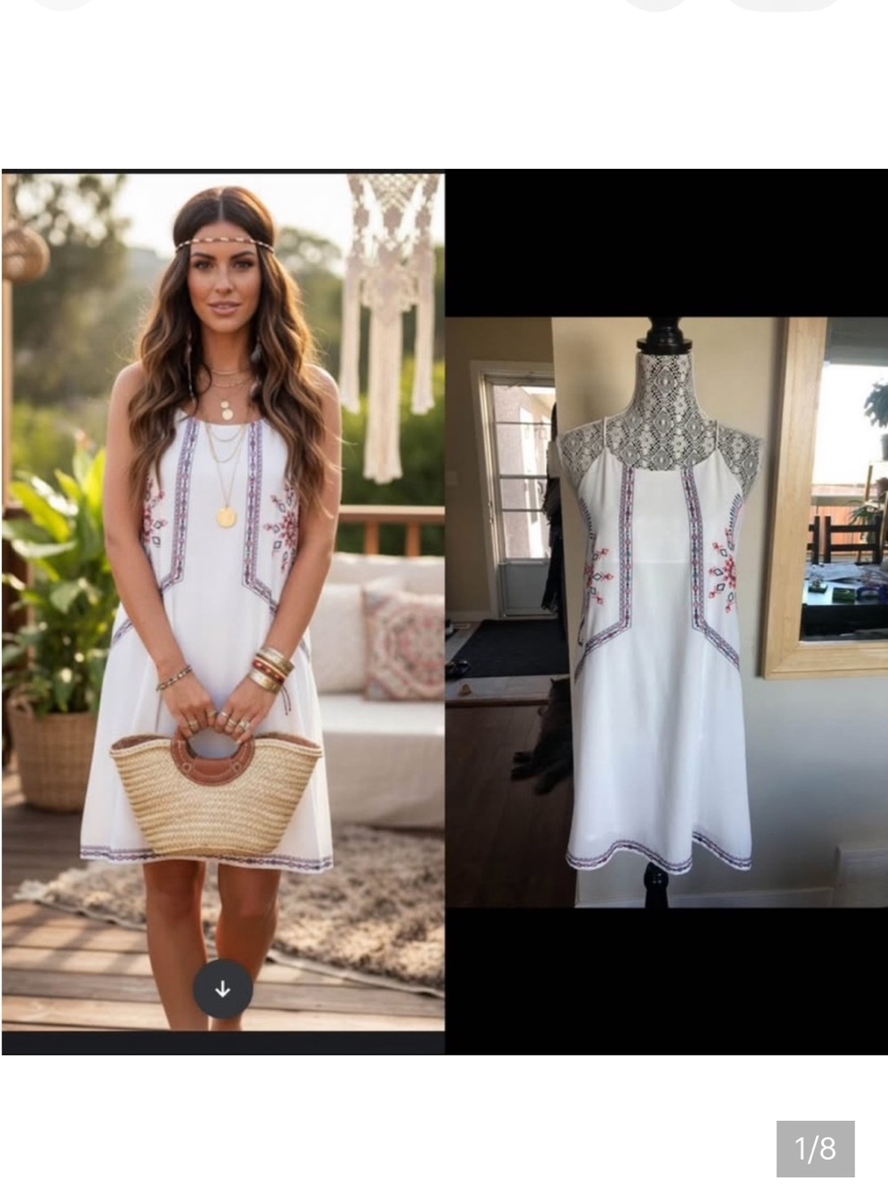 Large Beautiful Boho Festival Style Embroidered Dress. White.